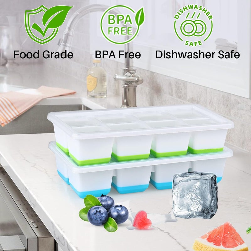 Furnsii Large Ice Cube Molds FURNSII 2 Pack Silicone Large Square Ice Cube Trays with Lids BPA Free EasyRelease Stackable 18 Big Ice Cube Tray for Freezer Cocktail Whiskey Coffee - Image 4