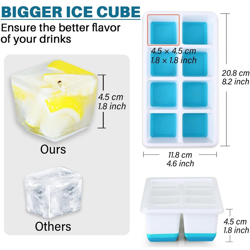 Furnsii Large Ice Cube Molds FURNSII 2 Pack Silicone Large Square Ice Cube Trays with Lids BPA Free EasyRelease Stackable 18 Big Ice Cube Tray for Freezer Cocktail Whiskey Coffee - Image 3
