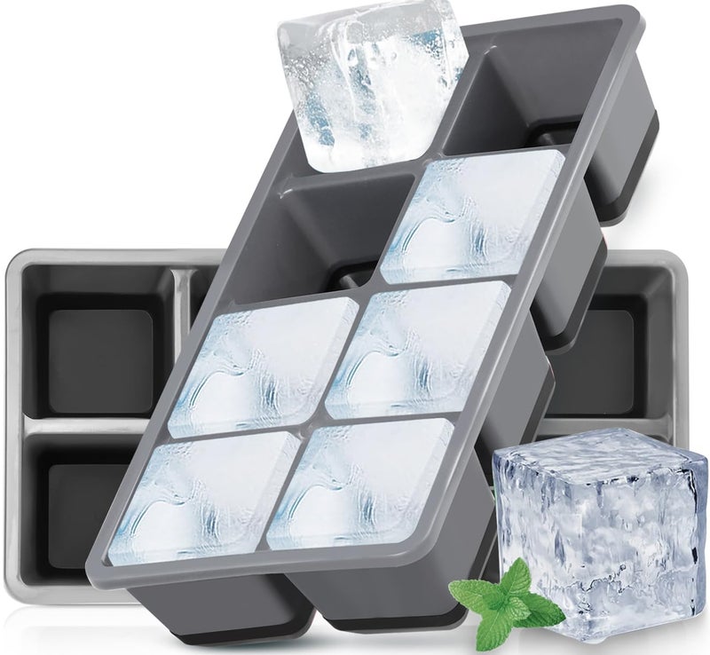 Furnsii Large Ice Cube Molds FURNSII 2 Pack Silicone Large Square Ice Cube Trays with Lids BPA Free EasyRelease Stackable 18 Big Ice Cube Tray for Freezer Cocktail Whiskey Coffee - Image 1
