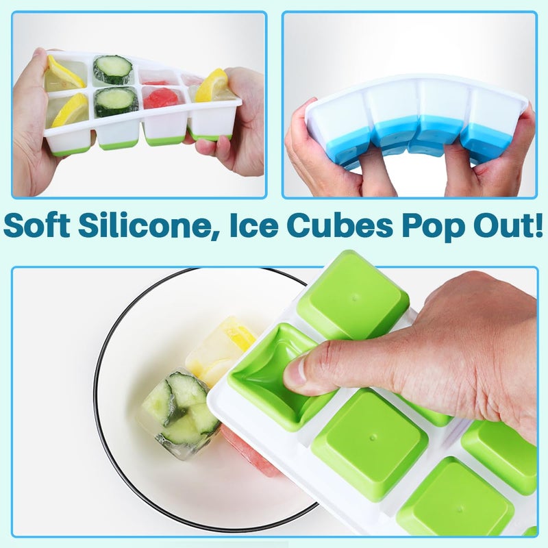 Furnsii Large Ice Cube Molds FURNSII 2 Pack Silicone Large Square Ice Cube Trays with Lids BPA Free EasyRelease Stackable 18 Big Ice Cube Tray for Freezer Cocktail Whiskey Coffee - Image 2