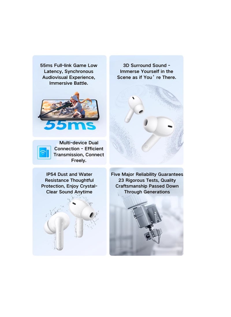 vivo - vivo TWS A3 True Wireless Earbuds - Swan White, 10mm Dynamic Driver, IP54, Bluetooth 5.3 - Image 1