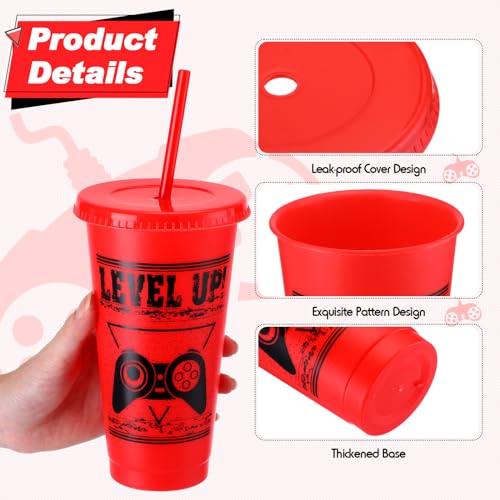 Mifoci Video Game Plastic Cups with Lids and Straws Reusable Tumbler with Lid and Straw Cute Iced Coffee Travel Cups Mug Water Bottle for Adult Kid Gaming Birthday Supplies (Multicolor,12 Pcs) - Image 3