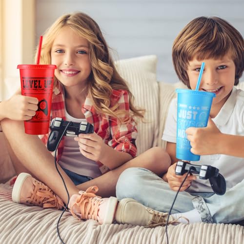 Mifoci Video Game Plastic Cups with Lids and Straws Reusable Tumbler with Lid and Straw Cute Iced Coffee Travel Cups Mug Water Bottle for Adult Kid Gaming Birthday Supplies (Multicolor,12 Pcs) - Image 4