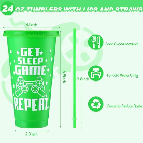 Mifoci Video Game Plastic Cups with Lids and Straws Reusable Tumbler with Lid and Straw Cute Iced Coffee Travel Cups Mug Water Bottle for Adult Kid Gaming Birthday Supplies (Multicolor,12 Pcs) - Image 2