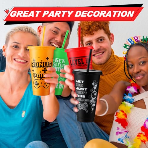 Mifoci Video Game Plastic Cups with Lids and Straws Reusable Tumbler with Lid and Straw Cute Iced Coffee Travel Cups Mug Water Bottle for Adult Kid Gaming Birthday Supplies (Multicolor,12 Pcs) - Image 5