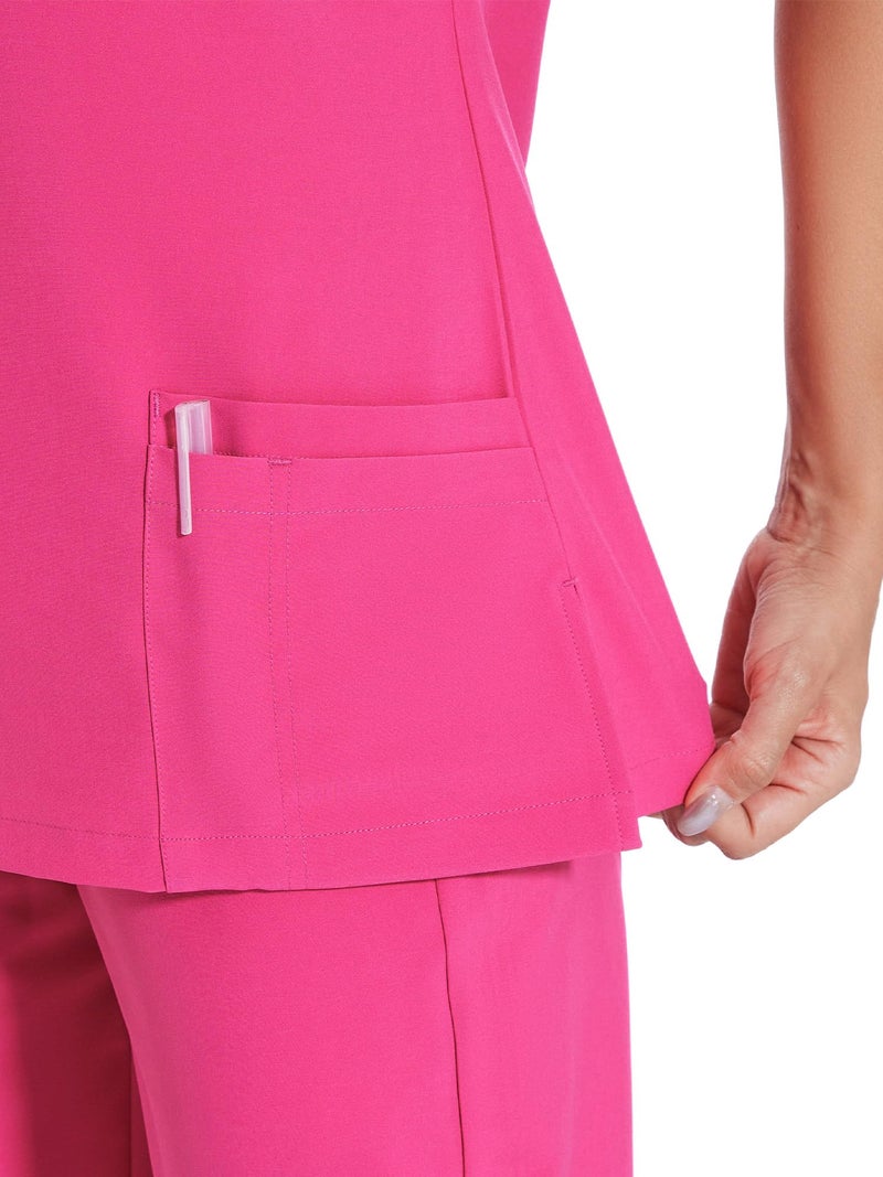 COZYFIT Scrubs for Women Set - Stretch V-Neck Scrub Top & Jogger Pant with 8 Pockets, Yoga Waistband, Slim Fit COZY SCRUBS - Hot Pink, S - Image 5