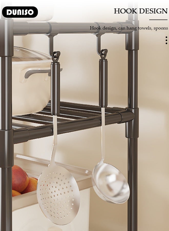 DUNISO 6 Tier Storage Shelves, Stable Kitchen Shelf Organizer, Metal Storage Rack with Rolling Wheels and Armrests, Removable Free Standing Rack with 4 Hooks, Multipurpose Rack, Shelving Unit for Laundry Room,Living Room,Garage,Pantry,Study Room - Image 4