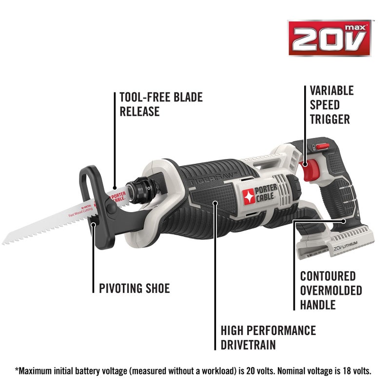 PORTER CABLE PORTER-CABLE 20V MAX* Reciprocating Saw, Tool Only (PCC670B) - Image 2