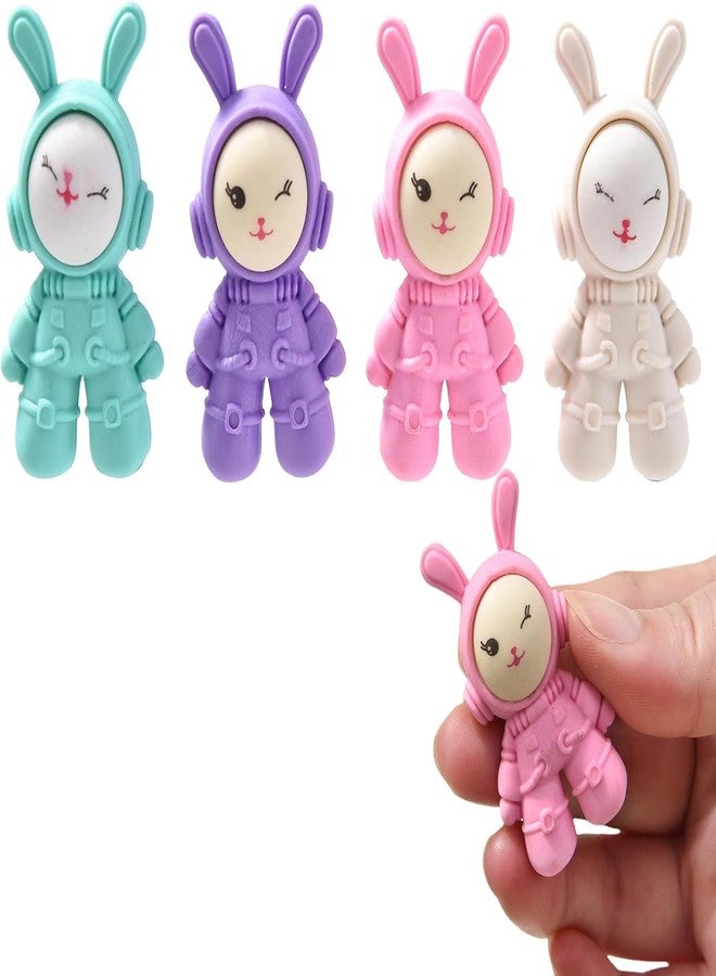 iSAA Store 4-Piece 3D Bunny Space Astronaut Design Rubber Pencil Erasers for Kids, Birthday Return Gifts, School Stationery for Boys and Girls (4) - Image 1