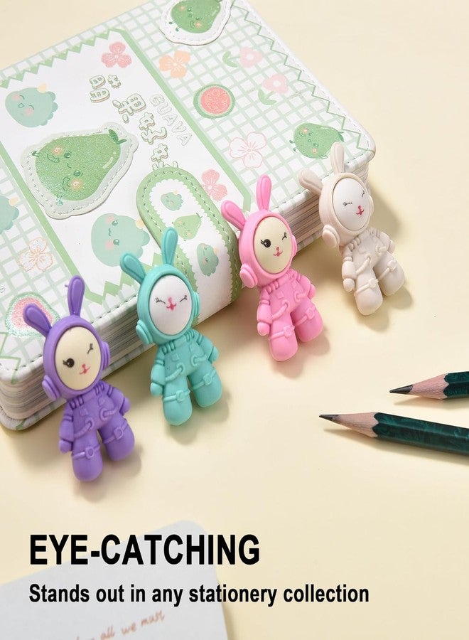 iSAA Store 4-Piece 3D Bunny Space Astronaut Design Rubber Pencil Erasers for Kids, Birthday Return Gifts, School Stationery for Boys and Girls (4) - Image 3