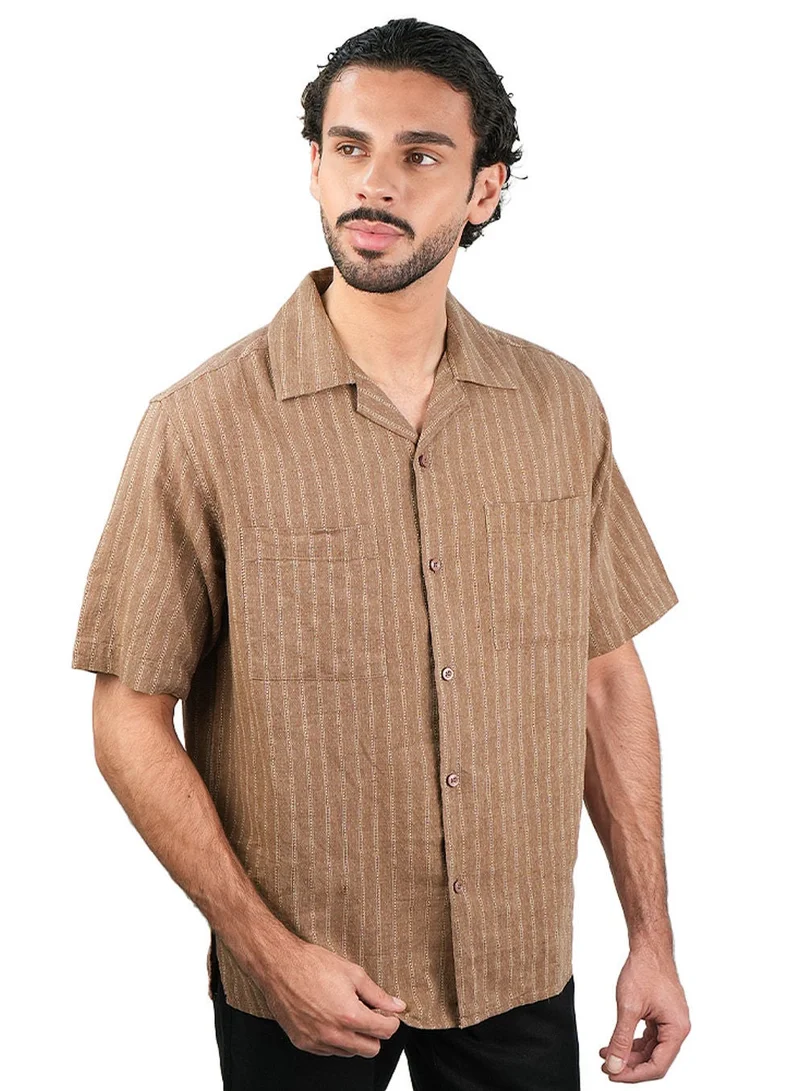 GIORDANO Men’s Relaxed Linen Cotton Short Sleeve Button Shirt