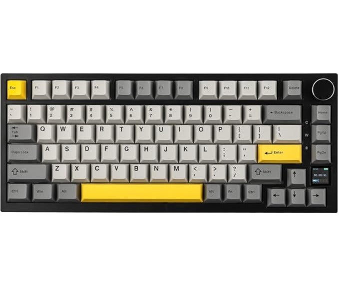 إيه جاز لوحة مفاتيح ميكانيكية Ajazz AK820 Pro 75% مثبتة بحشوة مع شاشة TFT، 3 أوضاع (بلوتوث 5.1/2.4 جيجا لاسلكي وسلكي من النوع C)، إسفنج عازل للصوت (رمادي، مفتاح Ajazz Flying Fish) - Image 1