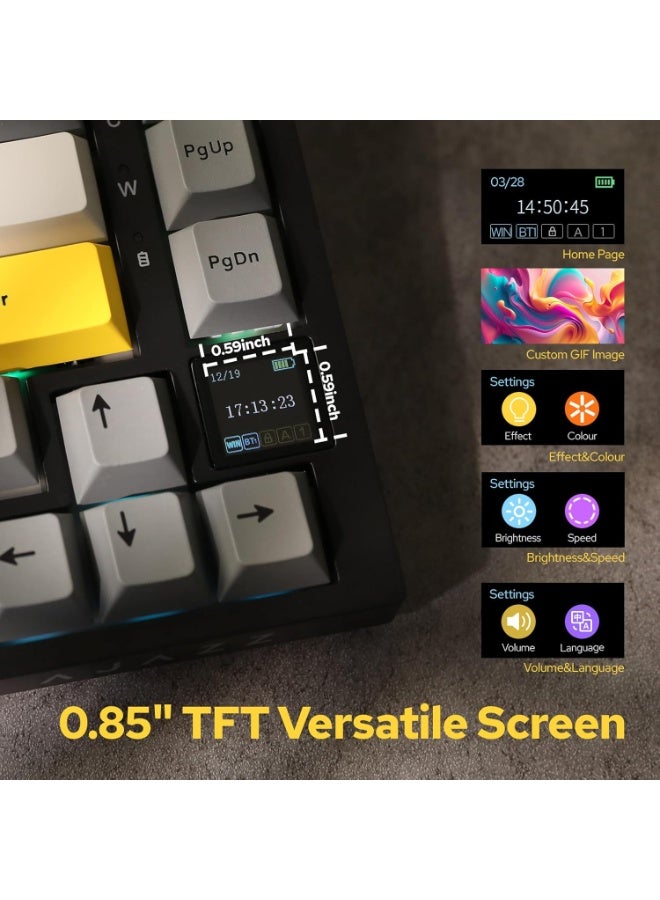 إيه جاز لوحة مفاتيح ميكانيكية Ajazz AK820 Pro 75% مثبتة بحشوة مع شاشة TFT، 3 أوضاع (بلوتوث 5.1/2.4 جيجا لاسلكي وسلكي من النوع C)، إسفنج عازل للصوت (رمادي، مفتاح Ajazz Flying Fish) - Image 3