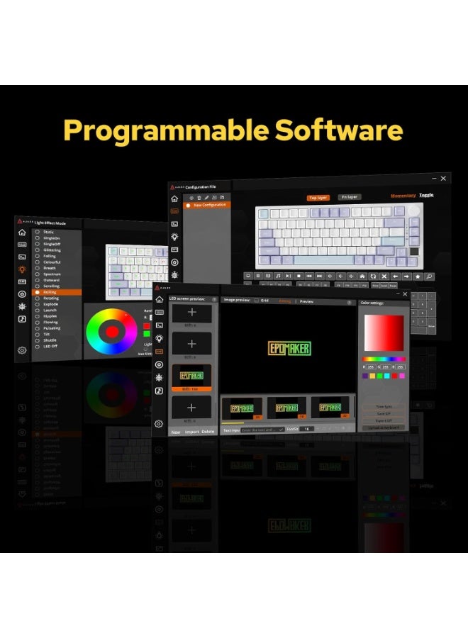 إيه جاز لوحة مفاتيح ميكانيكية Ajazz AK820 Pro 75% مثبتة بحشوة مع شاشة TFT، 3 أوضاع (بلوتوث 5.1/2.4 جيجا لاسلكي وسلكي من النوع C)، إسفنج عازل للصوت (رمادي، مفتاح Ajazz Flying Fish) - Image 5
