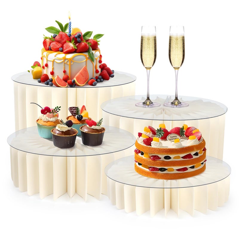INPARALLUV Buffet Risers Food Risers for Buffet Table Acrylic Risers Display Stands Tall Cake Stands Cylinder Stands for Party Pedestal Cake Stand Dessert Table Display Set Cupcake Stands Cupcake Display (4 Pcs White) - Image 1