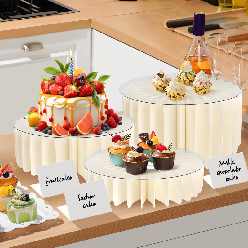 INPARALLUV Buffet Risers Food Risers for Buffet Table Acrylic Risers Display Stands Tall Cake Stands Cylinder Stands for Party Pedestal Cake Stand Dessert Table Display Set Cupcake Stands Cupcake Display (4 Pcs White) - Image 4