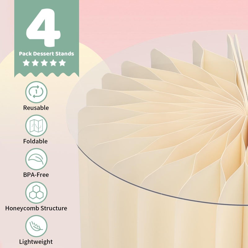 INPARALLUV Buffet Risers Food Risers for Buffet Table Acrylic Risers Display Stands Tall Cake Stands Cylinder Stands for Party Pedestal Cake Stand Dessert Table Display Set Cupcake Stands Cupcake Display (4 Pcs White) - Image 3
