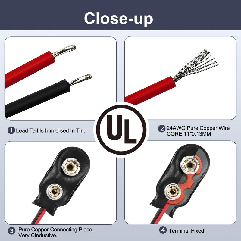 CHANZON UL Wire 9V Battery I-Type Power Supply with Center Positive 2.1mm x 5.5mm Male DC Connector Holder Clip Converter, 5 Pack for Arduino, LED Strip - Image 4