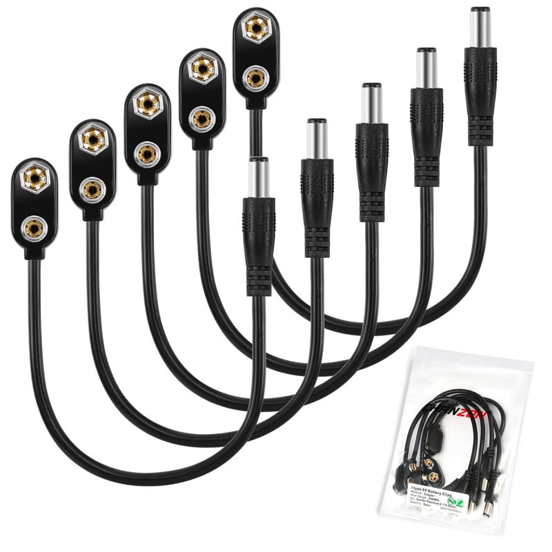 CHANZON UL Wire 9V Battery I-Type Power Supply with Center Positive 2.1mm x 5.5mm Male DC Connector Holder Clip Converter, 5 Pack for Arduino, LED Strip - Image 1
