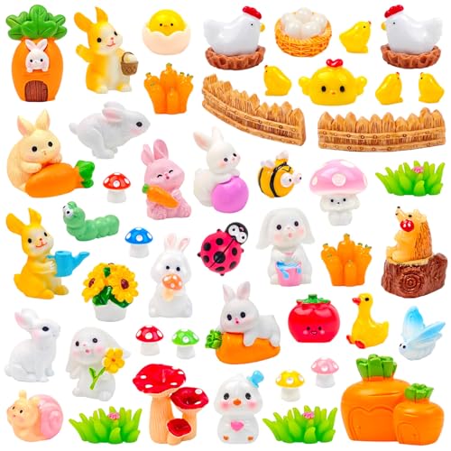 Feivando 50 Pcs Easter Mini Resin Figurines Tiny Small Bunny Chick Figures Animal Miniature Ornaments for Holiday Crafts Garden Micro Landscape Home Party Table Decor - Image 1