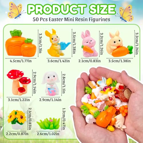 Feivando 50 Pcs Easter Mini Resin Figurines Tiny Small Bunny Chick Figures Animal Miniature Ornaments for Holiday Crafts Garden Micro Landscape Home Party Table Decor - Image 3