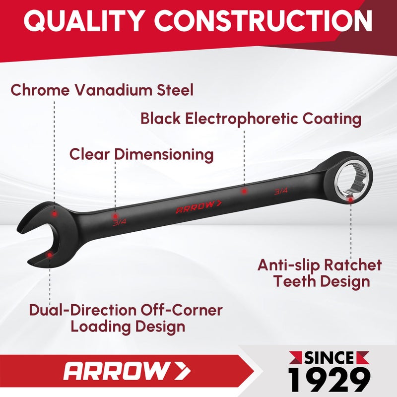 Arrow Fastener ARROW 24PCS Ratcheting Wrench Set Metric and Standard, Anti-Slip 6-18mm & 1/4"-3/4" Combination Ratchet Wrench Set with 2 Magnetic Tool Holders, CRV Material, 72-Teeth, Easy to Carry & Store - Image 3