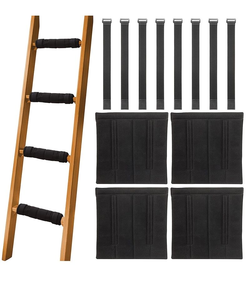 Bunk Bed Ladder Mat 1pc Black With 8 Adjustable Fixing Straps Loft Bed Ladder Climbing Anti Fall Safety Protection Pad Bunk Bed Ladder Cover Leg - Image 1