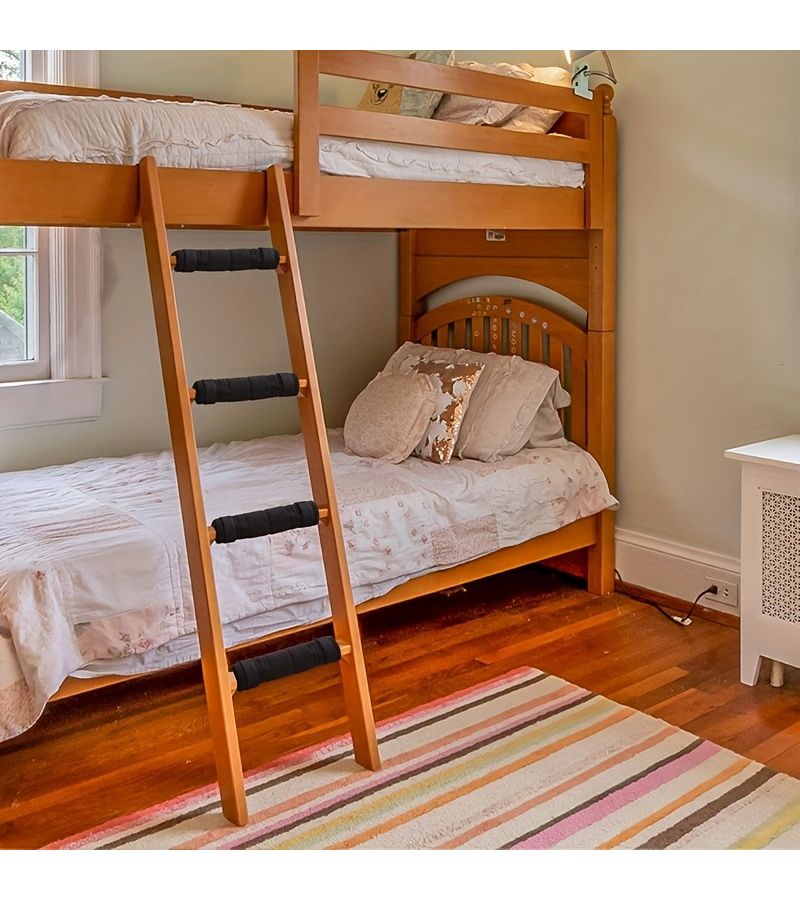 Bunk Bed Ladder Mat 1pc Black With 8 Adjustable Fixing Straps Loft Bed Ladder Climbing Anti Fall Safety Protection Pad Bunk Bed Ladder Cover Leg - Image 5