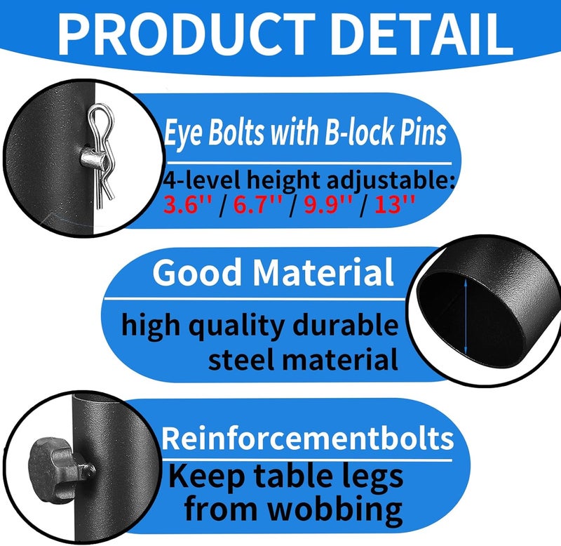 VinBee Folding Table Leg Extenders,Folding Table Risers,4-Levels Height Adjustable Risers for DIY & Back Pain Relief for Office,Dining,Standing Desk 4 Pack (17.3 inch) - Image 5