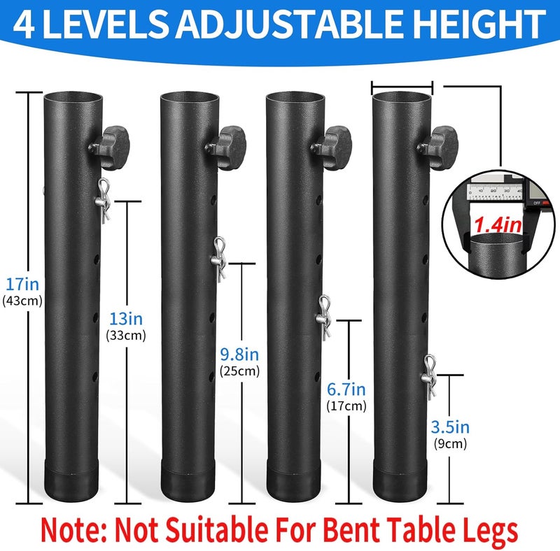 VinBee Folding Table Leg Extenders,Folding Table Risers,4-Levels Height Adjustable Risers for DIY & Back Pain Relief for Office,Dining,Standing Desk 4 Pack (17.3 inch) - Image 2