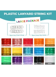 Darice Darice Lanyard String Kit - 15 Pack Plastic Gimp String with Assorted Colors - Glitter and Solid Boondoggle String for Weaving - Lacing Cord for Bracelets DIY Keychains Crafts  - Image 3