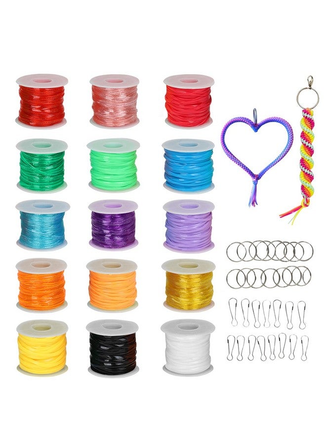 داريس مجموعة خيوط داريس - عبوة من 15 خيطًا بلاستيكيًا بألوان متنوعة - خيوط لامعة وصلبة للنسيج - حبل ربط للأساور وسلاسل المفاتيح والحرف اليدوية - Image 2