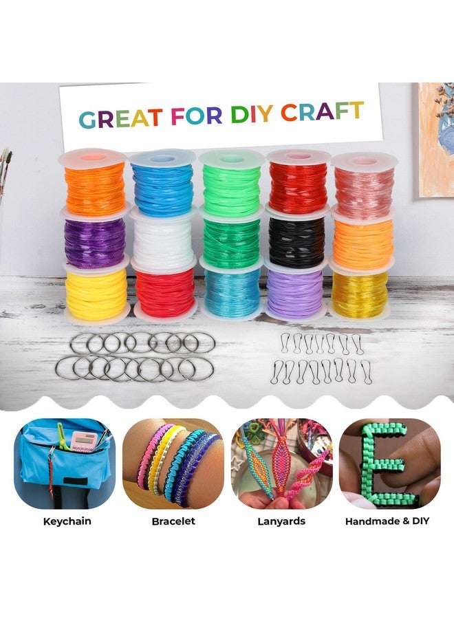 داريس مجموعة خيوط داريس - عبوة من 15 خيطًا بلاستيكيًا بألوان متنوعة - خيوط لامعة وصلبة للنسيج - حبل ربط للأساور وسلاسل المفاتيح والحرف اليدوية - Image 4