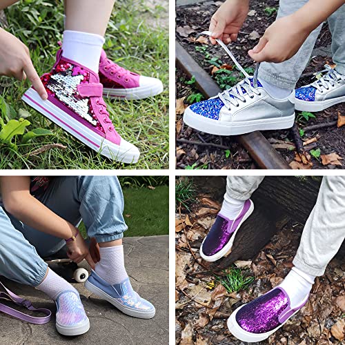 Toandon Girls Kids Sneakers Glitter Sequins Canvas Shoes Toddler Child Glitter Sparkle Low Top Lace Up Non Slip Lightweight Walking Outdoor Purple Size 12 - Image 3
