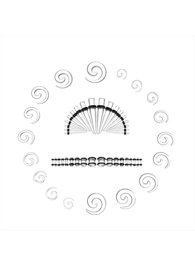 Memsion Ear Stretching Kit Gauges for Ears, 54 Pieces 14G-00G Ear Gauges Expander Set Clear Acrylic Ear Spiral Tapers Plugs Body Earring Piercing Kits  - Image 1