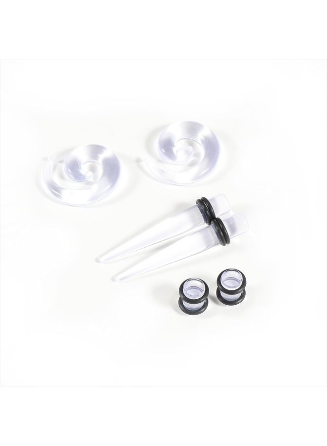 Memsion Ear Stretching Kit Gauges for Ears, 54 Pieces 14G-00G Ear Gauges Expander Set Clear Acrylic Ear Spiral Tapers Plugs Body Earring Piercing Kits  - Image 5