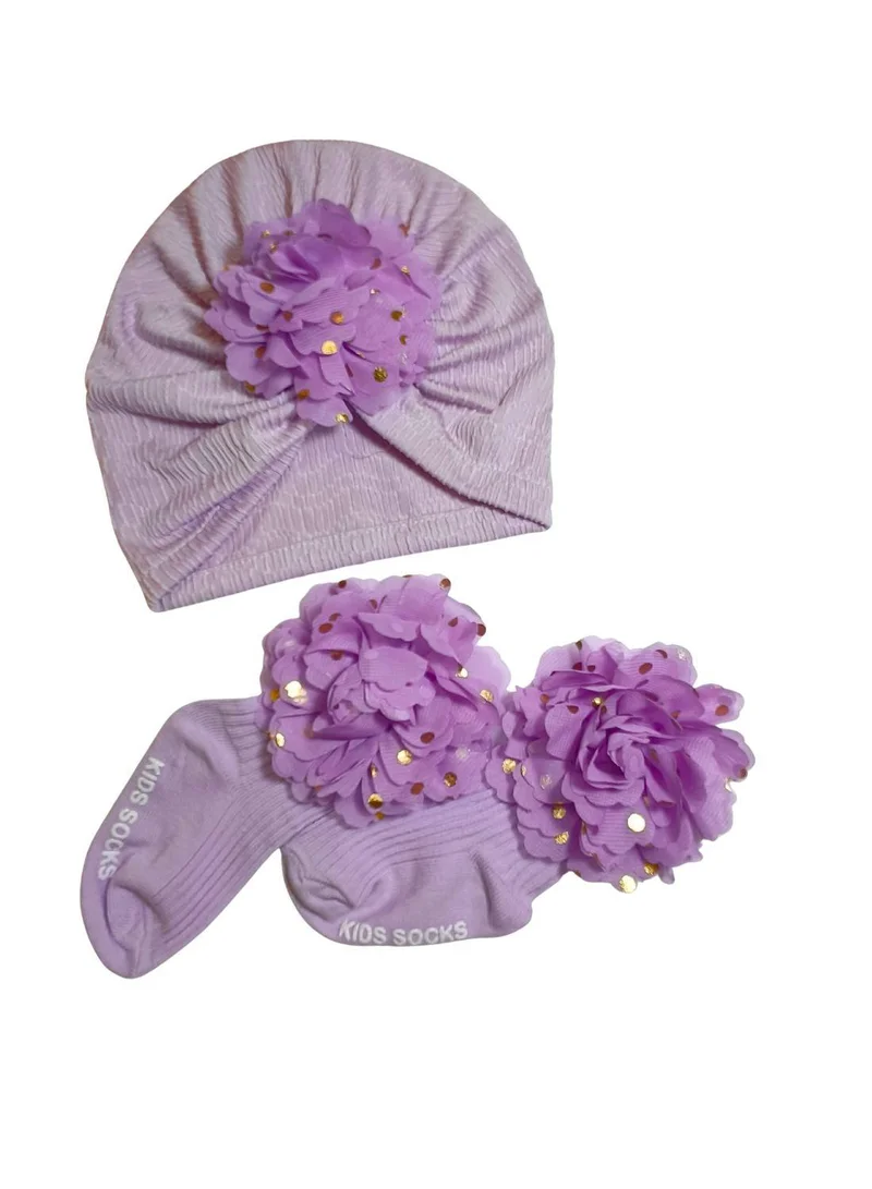 بيبي كلو Baby Girl Floral Cap and Socks Set