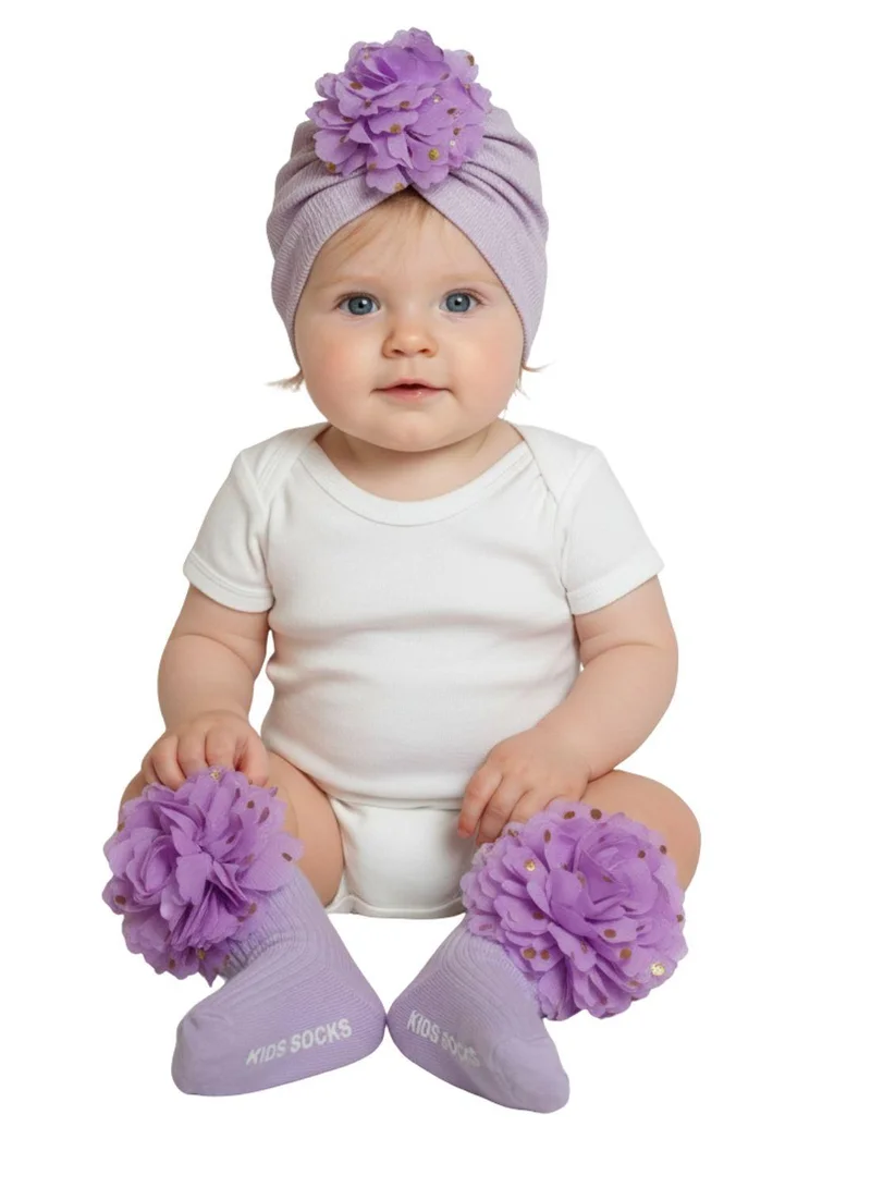 بيبي كلو Baby Girl Floral Cap and Socks Set