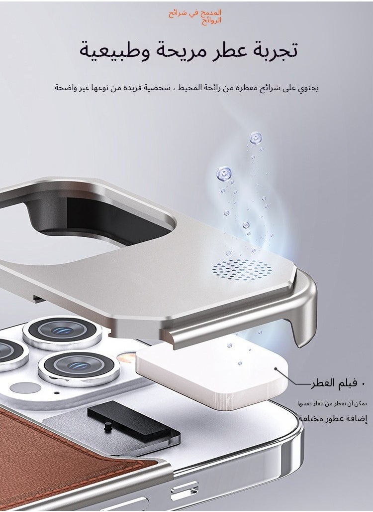 ماركة غير محددة - غطاء هاتف آيفون 16 برو ماكس، تصميم جلد ألومنيوم عطري، غطاء معدني مضاد للصدمات مع امتصاص مغناطيسي، خفيف جدًا ونحيف لتوفير الحماية المثلى - Image 1