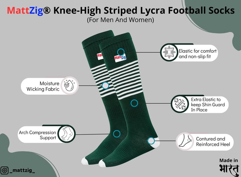 MATTZIG ® Club Football Kit (One Pair of Striped Lycra Socks + One Pair of Shin Guard + One Pair of Cotton Arm Sleeves + One Kit Bag) (Green) - Image 2