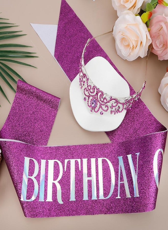 Dayofun Birthday Queen Sash, Headband, Tiara, and Decorations for Women - Purple Satin with Rhinestones for a Glamorous Celebration - Image 5