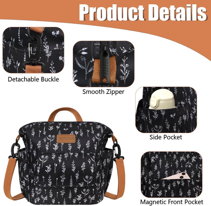 Joymee Lunch Bag Women Insulated Lunch Box Reusable Leakproof Large Spacious Cooler Tote for Women Men Adult with Bottle Holder and Side Pockets for Work Office Travel Picnic -08 White Little Flower - Image 5