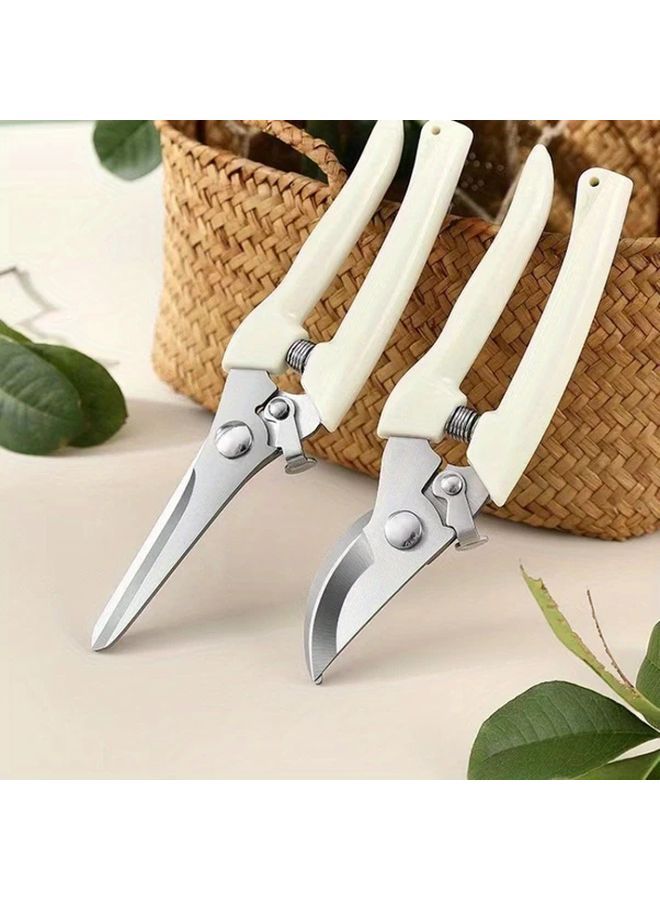 2pcs Heavy Duty Gardening Shears Set Straight And Curved Pruning Shears With Ergonomic White Handles Non Slip Grip Durable Construction For Flowers Plants Bonsai Fruits Home Gardeners And Professional Landscapers Scissors Straight Scissors - Image 3