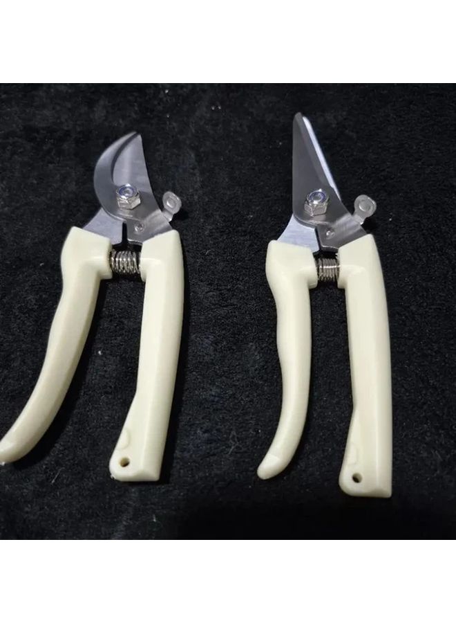 2pcs Heavy Duty Gardening Shears Set Straight And Curved Pruning Shears With Ergonomic White Handles Non Slip Grip Durable Construction For Flowers Plants Bonsai Fruits Home Gardeners And Professional Landscapers Scissors Straight Scissors - Image 1