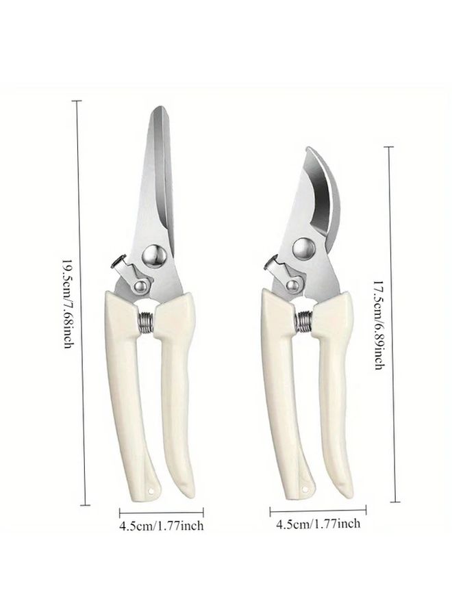 2pcs Heavy Duty Gardening Shears Set Straight And Curved Pruning Shears With Ergonomic White Handles Non Slip Grip Durable Construction For Flowers Plants Bonsai Fruits Home Gardeners And Professional Landscapers Scissors Straight Scissors - Image 4