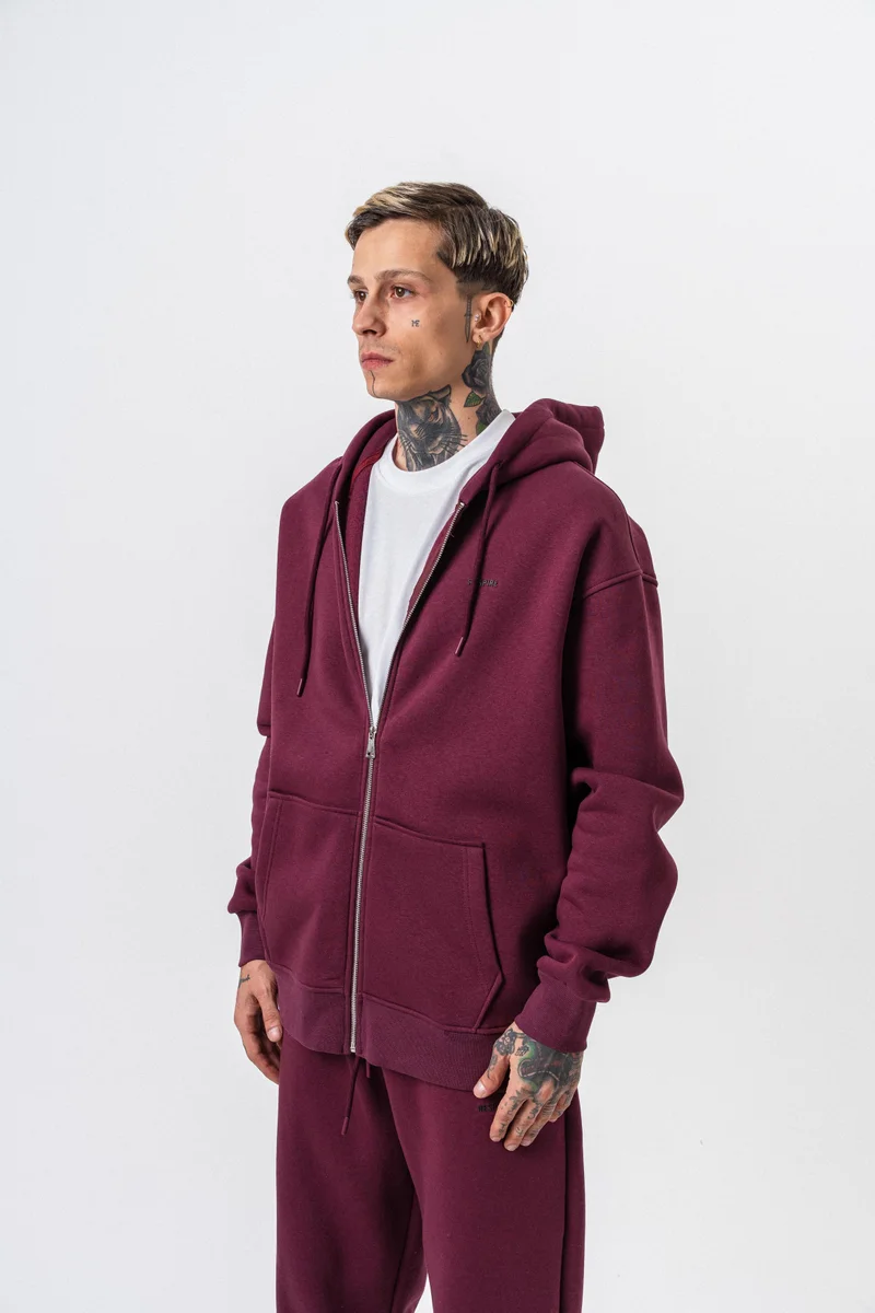 RESPIRE Men’s Respire Lettering Detail Hooded Basic Zip Oversize Hoodie Cherry