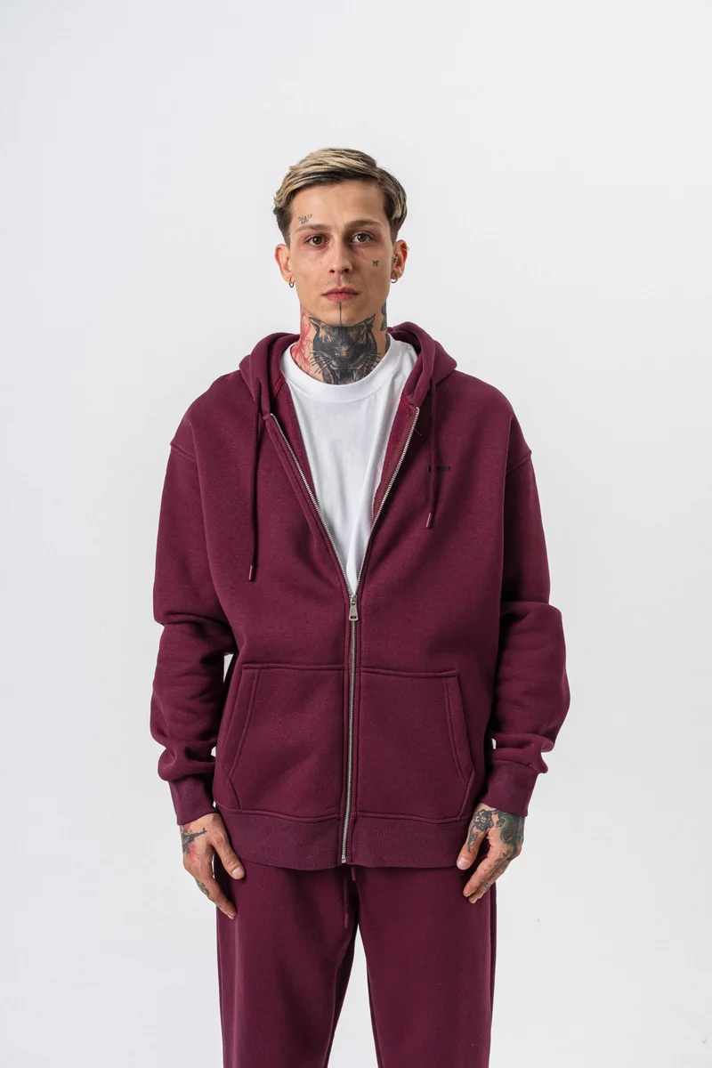 RESPIRE Men’s Respire Lettering Detail Hooded Basic Zip Oversize Hoodie Cherry