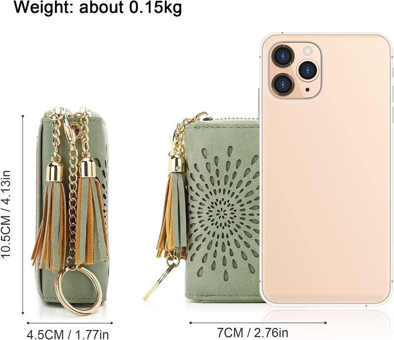 APHISON RFID Credit Card Holder Zipper Card Case Keychain Small Wallet for Women 1942-2 GREEN - Image 5
