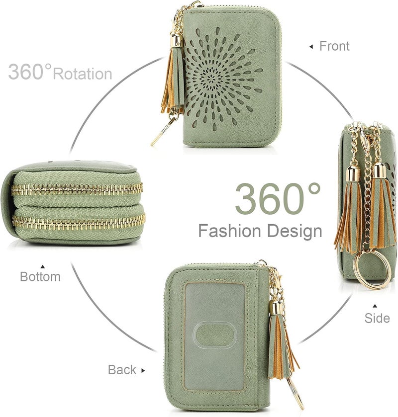 APHISON RFID Credit Card Holder Zipper Card Case Keychain Small Wallet for Women 1942-2 GREEN - Image 2