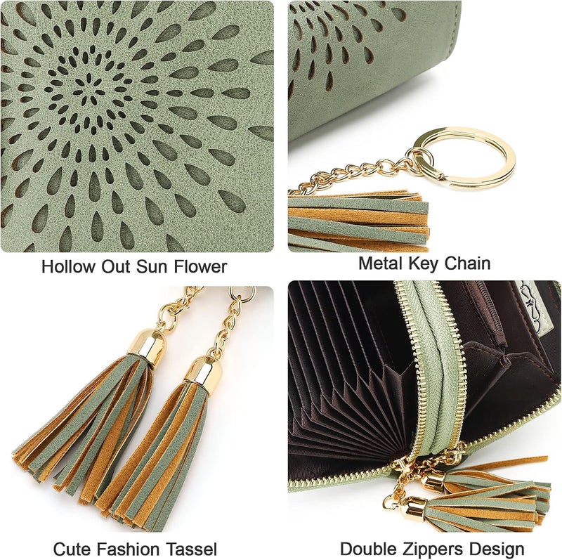 APHISON RFID Credit Card Holder Zipper Card Case Keychain Small Wallet for Women 1942-2 GREEN - Image 4